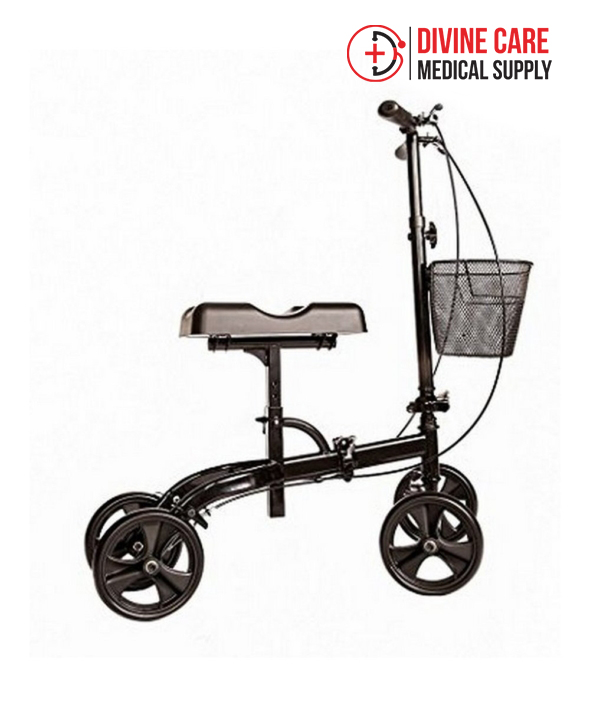 knee-walker-scooter-steerable-wboth-side-handle-brake-and-basket